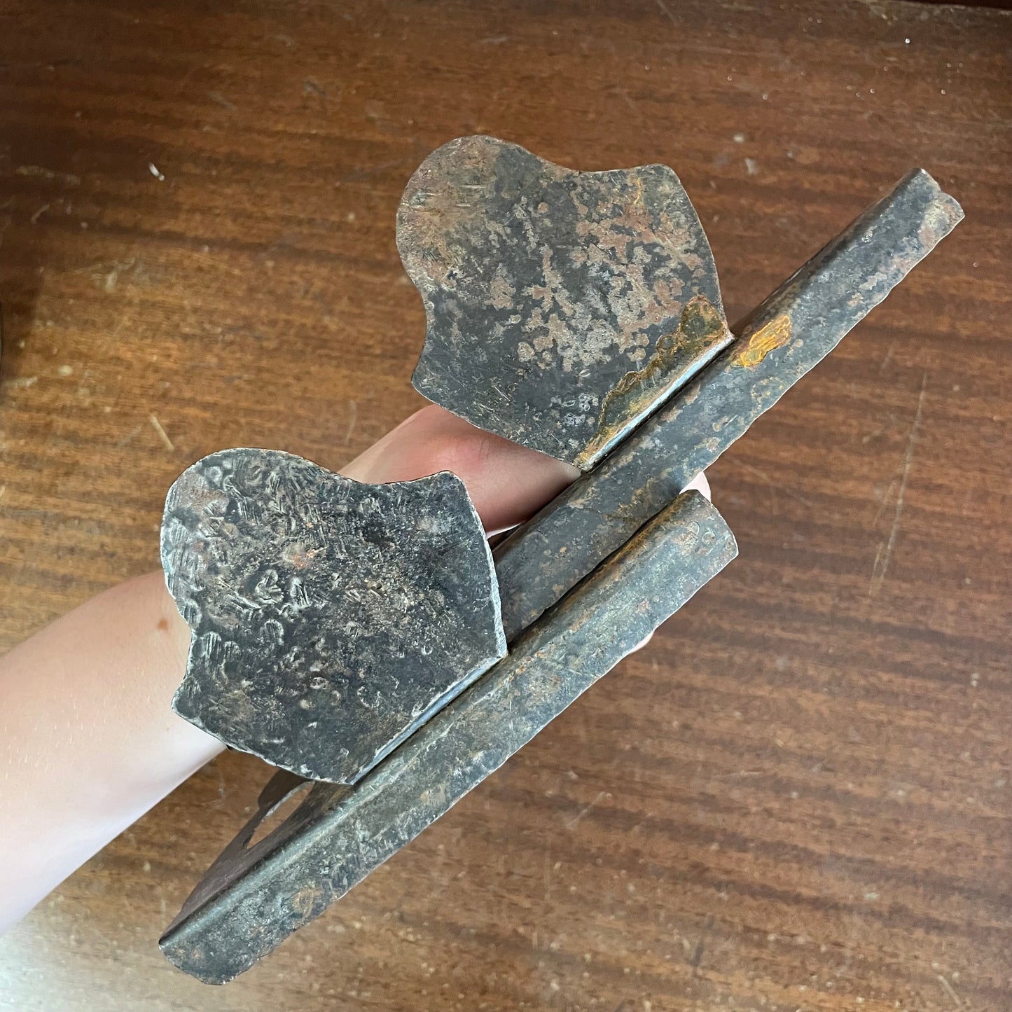 Brutalist Hammered Metal Bookends with Cutout Abstract Design