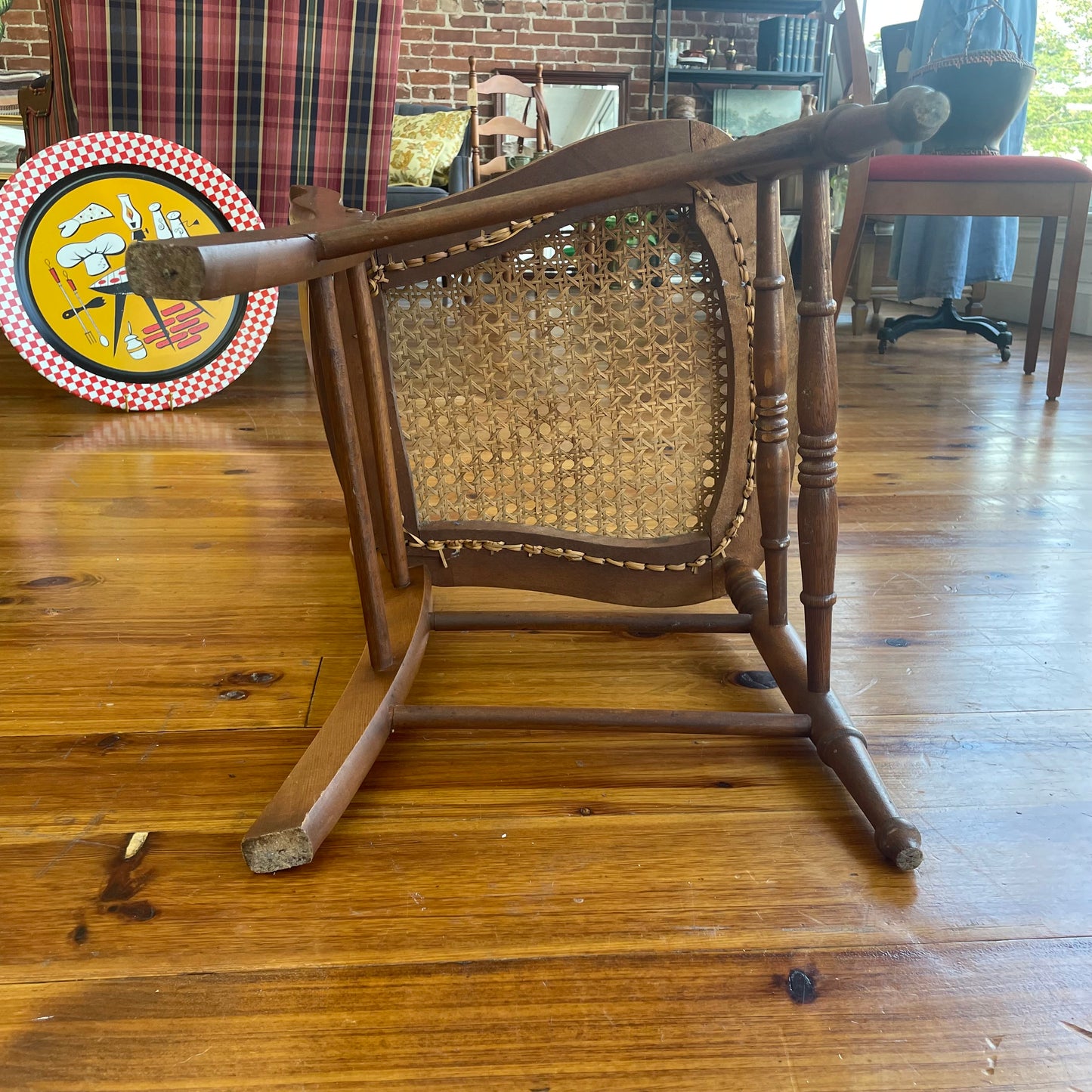 Classic Wooden Ladder-Back Cane Chair with Turned Legs