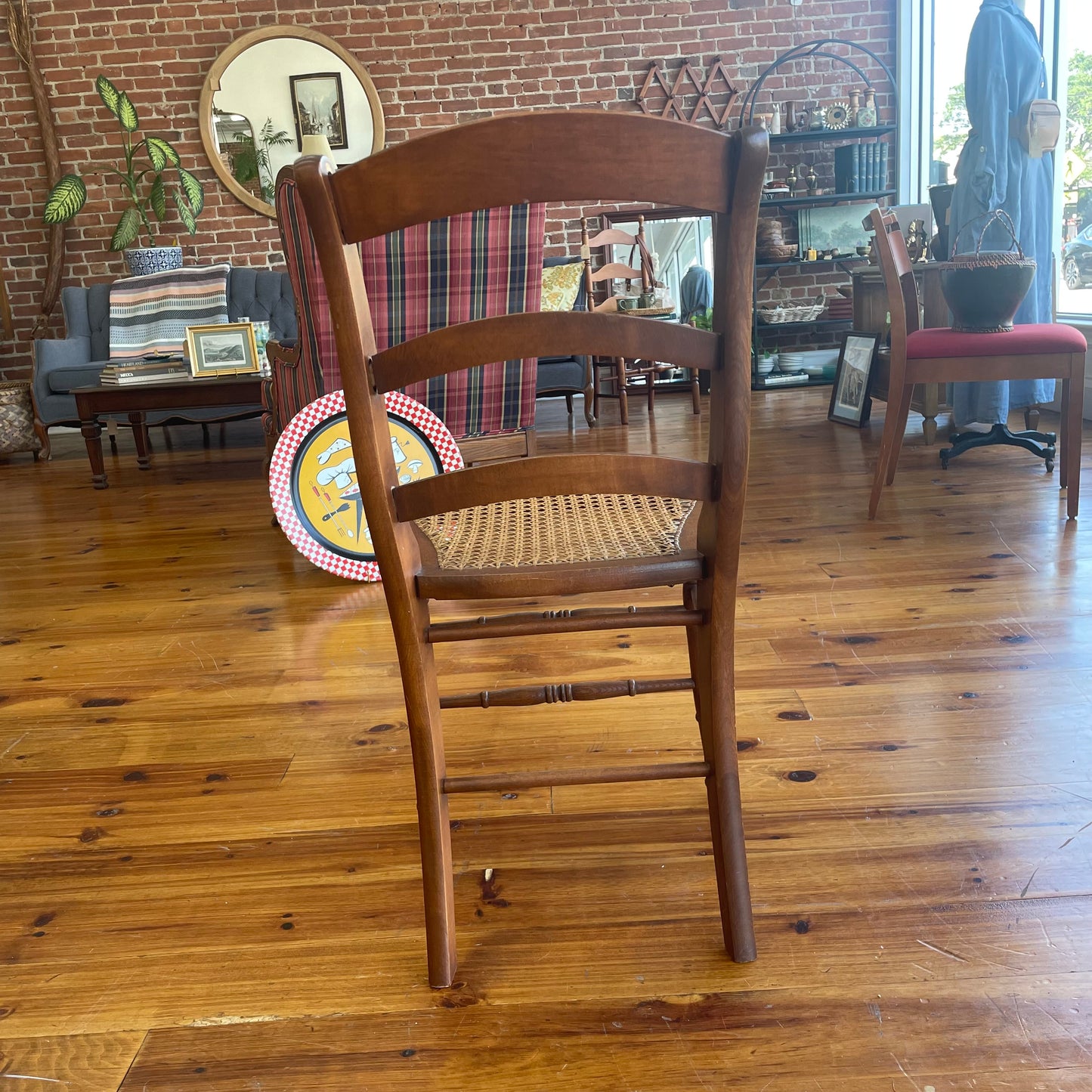 Classic Wooden Ladder-Back Cane Chair with Turned Legs