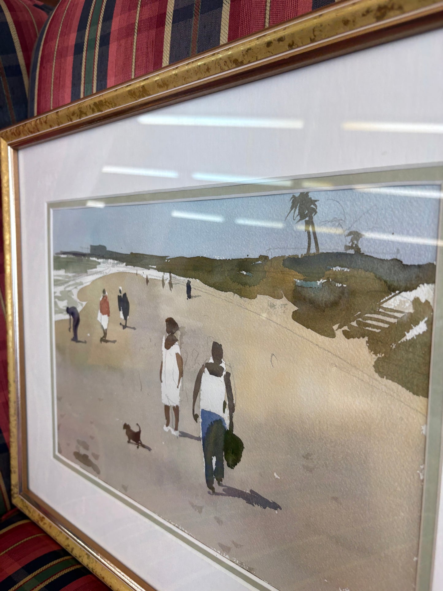 “Beach Scene” by Peter Burman – Framed Watercolor Painting