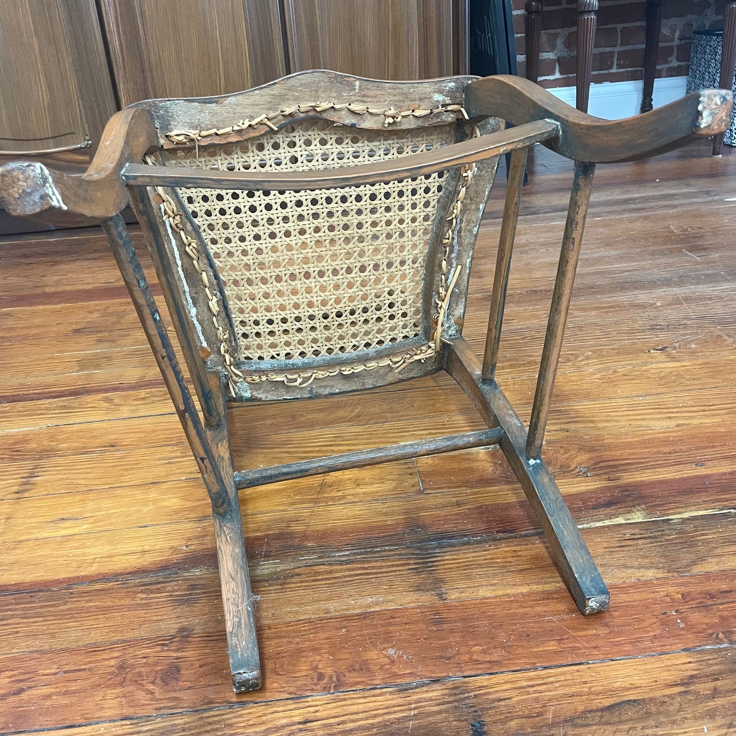 Vintage Ladder Back Wood Chair with Handwoven Cane Seat