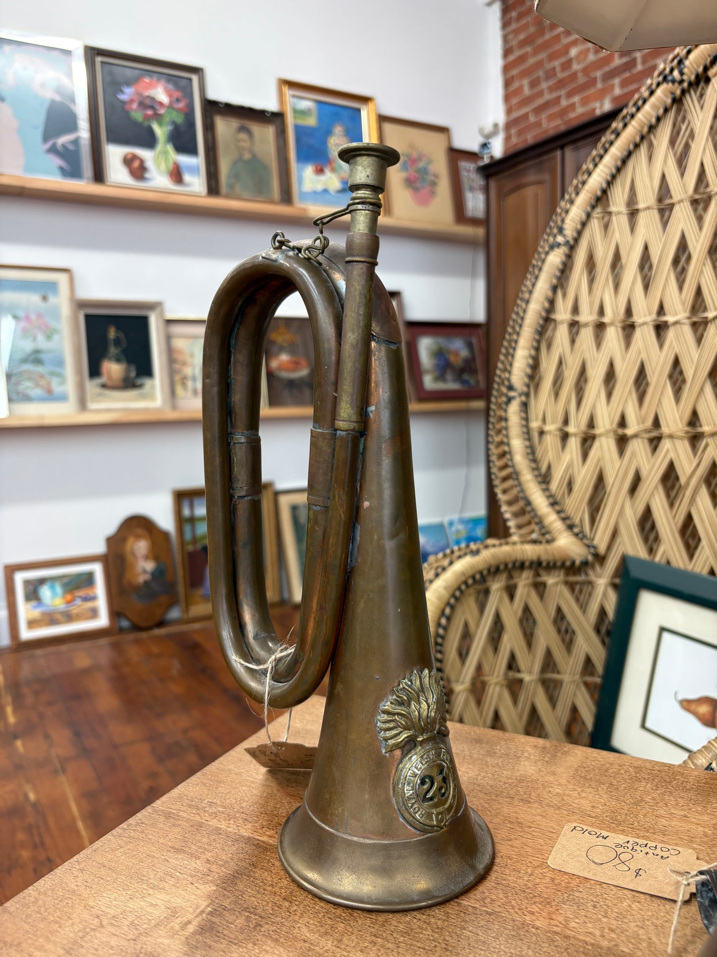 WWI Antique Royal Welsh Fusiliers Bugle – Copper & Brass “23” Regimental Horn, 12″