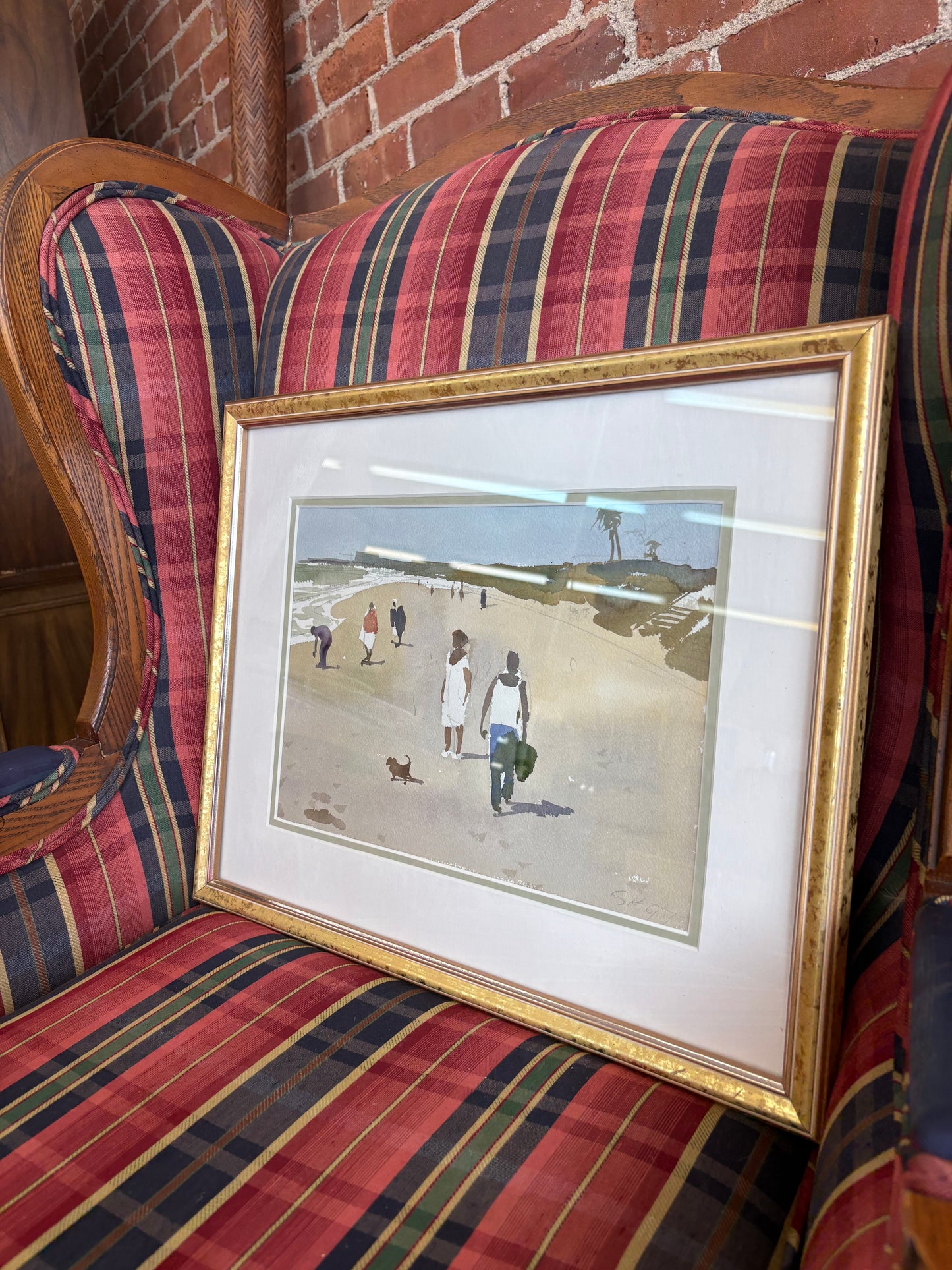 “Beach Scene” by Peter Burman – Framed Watercolor Painting