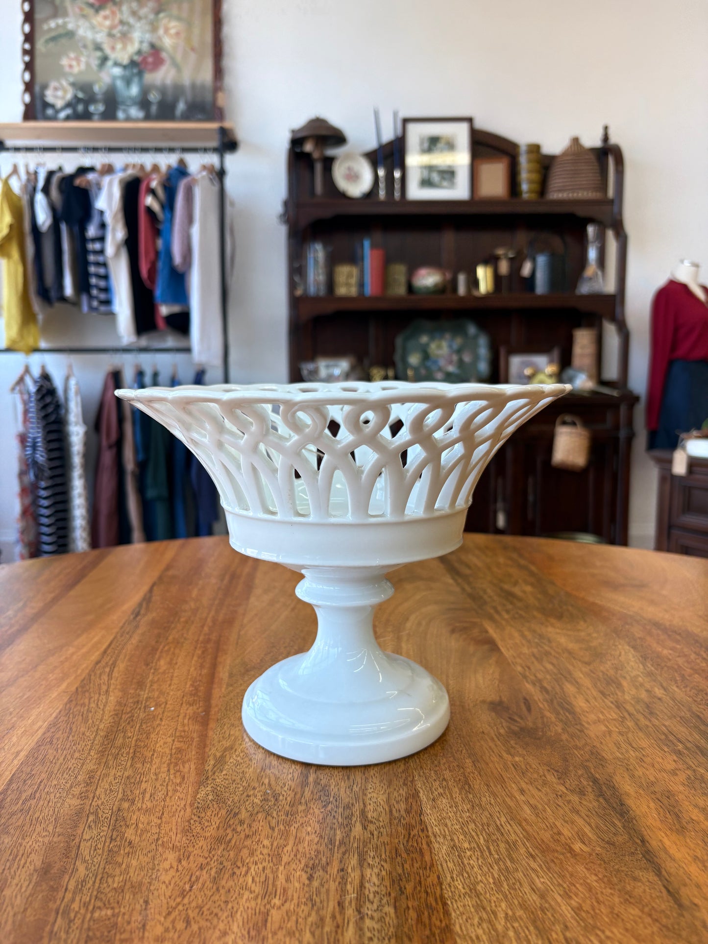 Antique Old Paris White Porcelain Compote – Reticulated Pedestal Bowl, 1800s