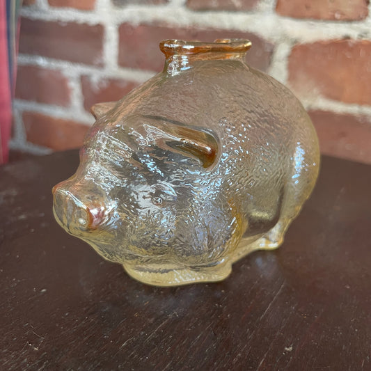 Amber-Tinted Textured Glass Piggy Bank Coin Bank – 4.75” Long