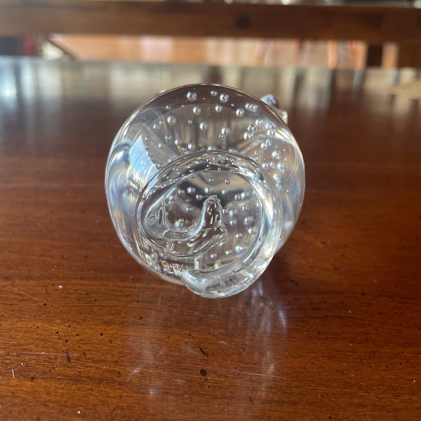 Clear Glass Pig Paperweight with Controlled Bubbles, 4" Long