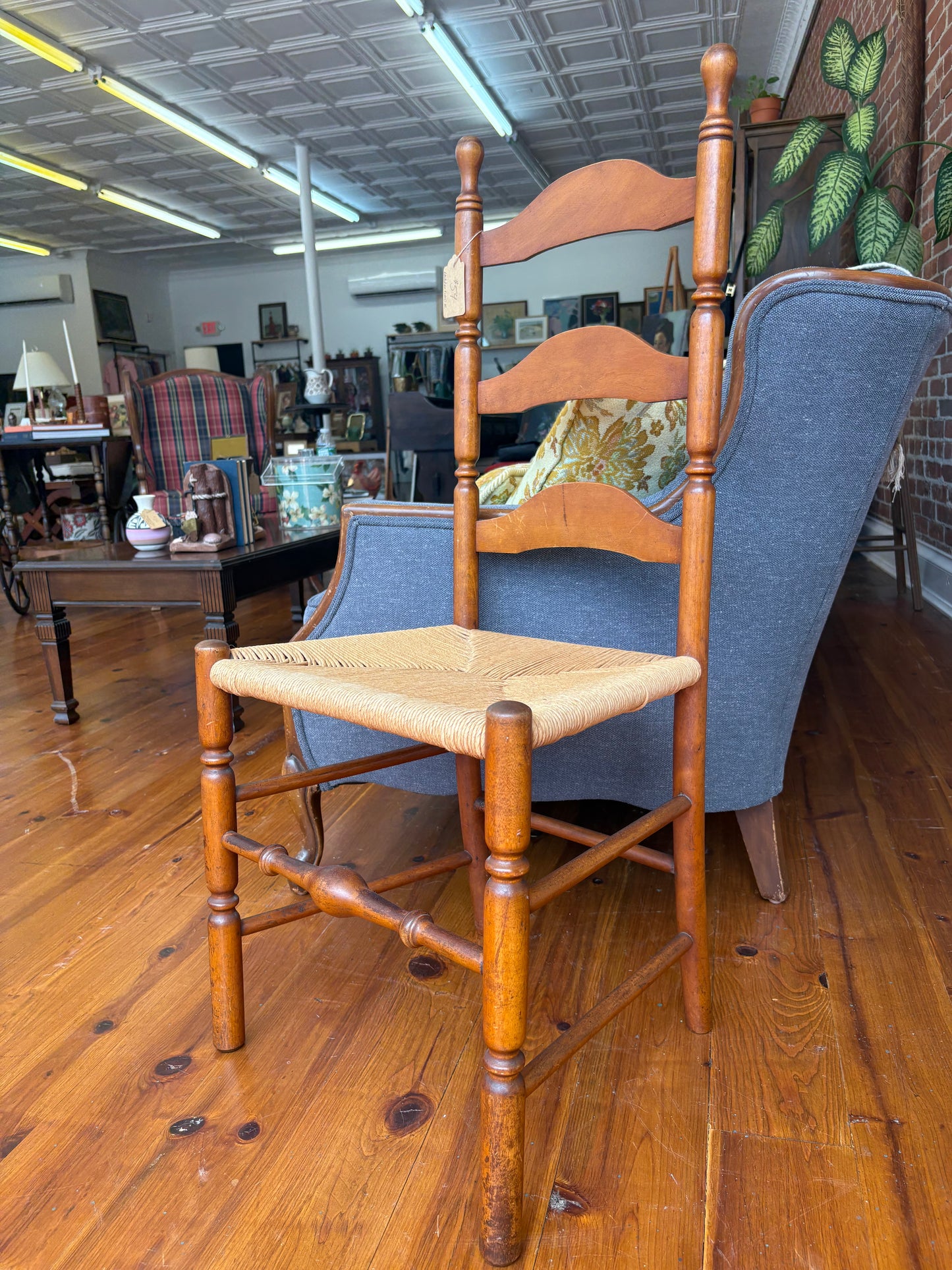 Vintage Ladder Back Chair with Rush Seat – Classic Country Charm