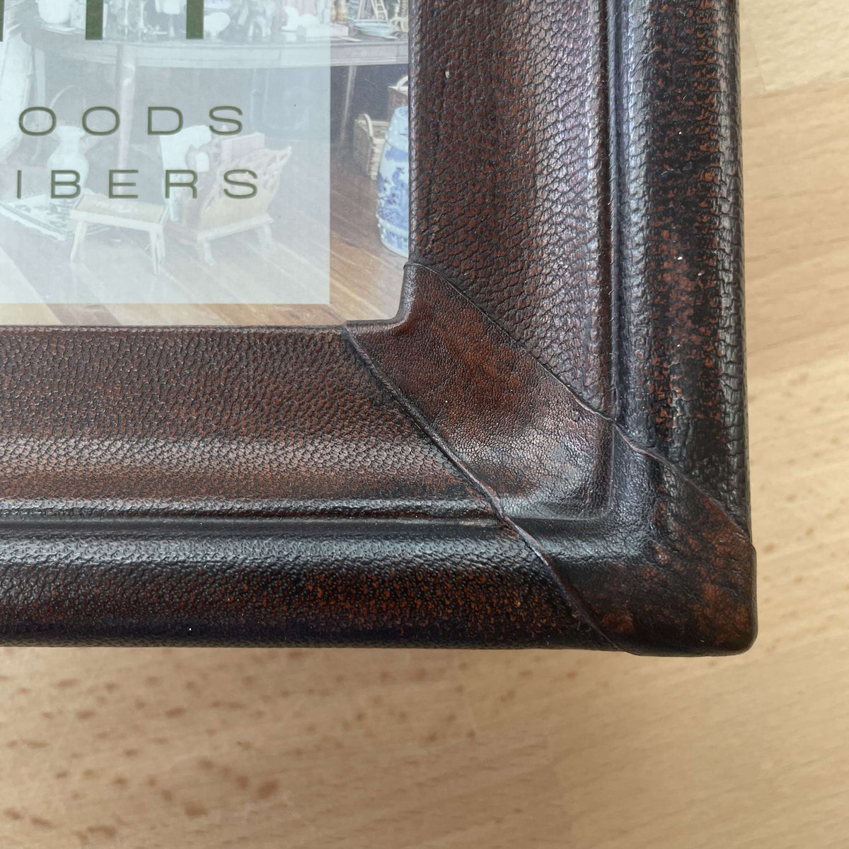 Leather picture frame corner detail