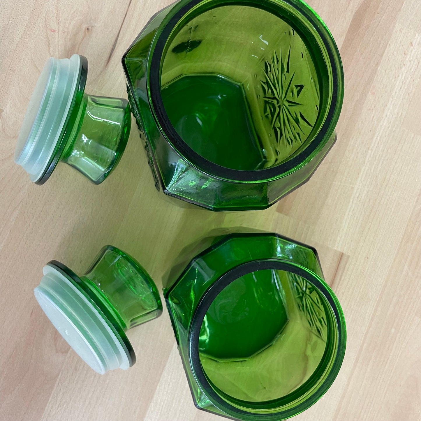 Vintage Wheaton Green Glass Canisters – Set of 2 with Starburst Design