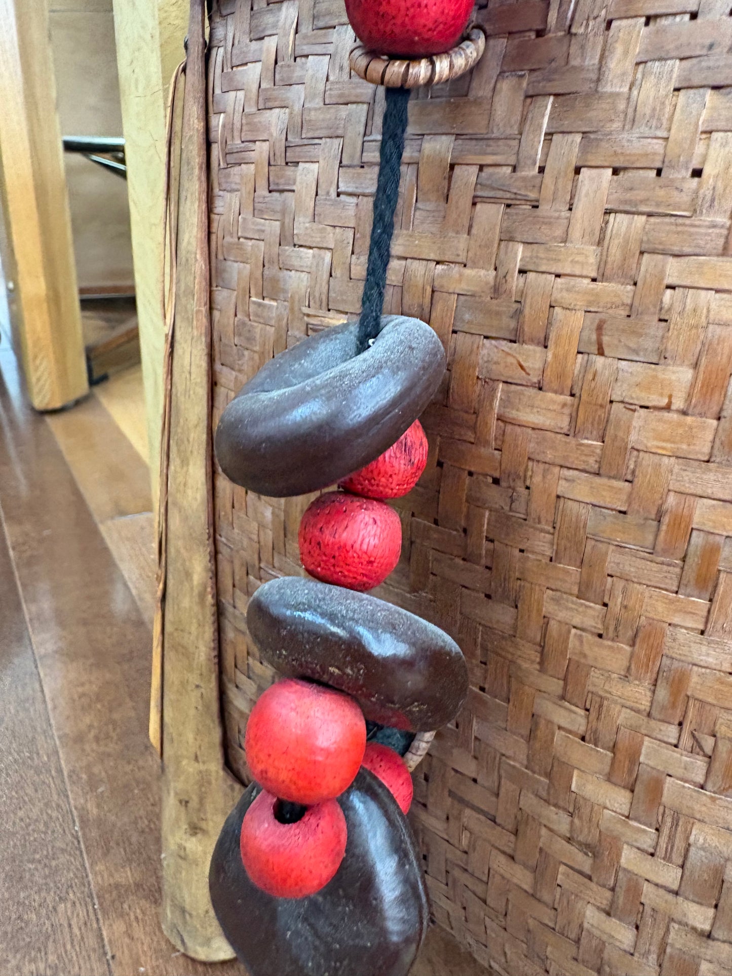 Filipino Igorot Woven Rice Basket Backpack – Bamboo & Rattan with Beaded Cord