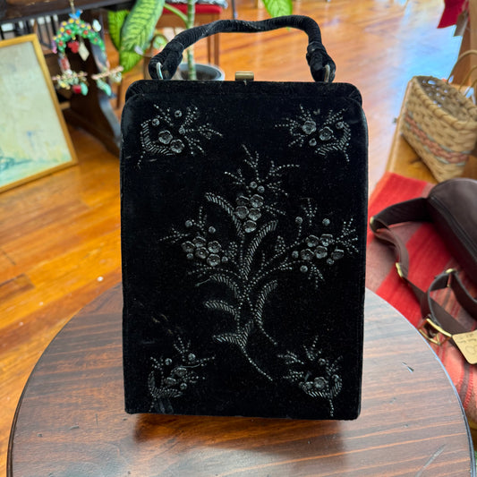 Soure Bag New York Black Velvet Beaded Purse – Vintage Evening Bag