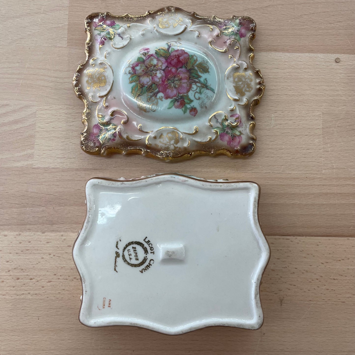 Lecot China Hand-Painted Floral Trinket Box with Gilded Detail