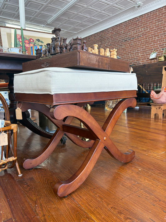 X-Base Wooden Ottoman Bench with Cream Upholstered Cushion