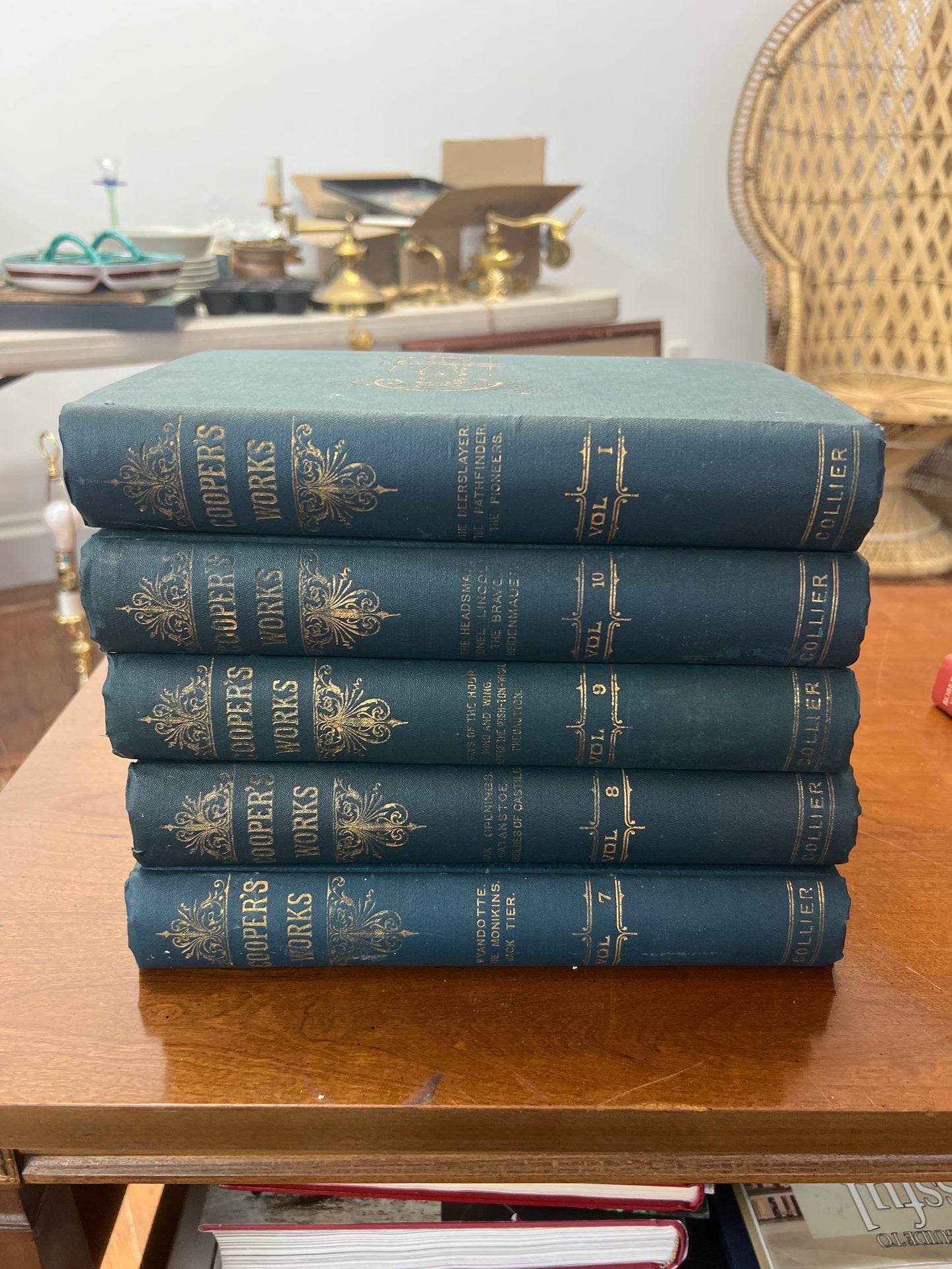 Cooper’s Works – Set of 5 Volumes (1, 7–10) Vintage Decorative Book Stack