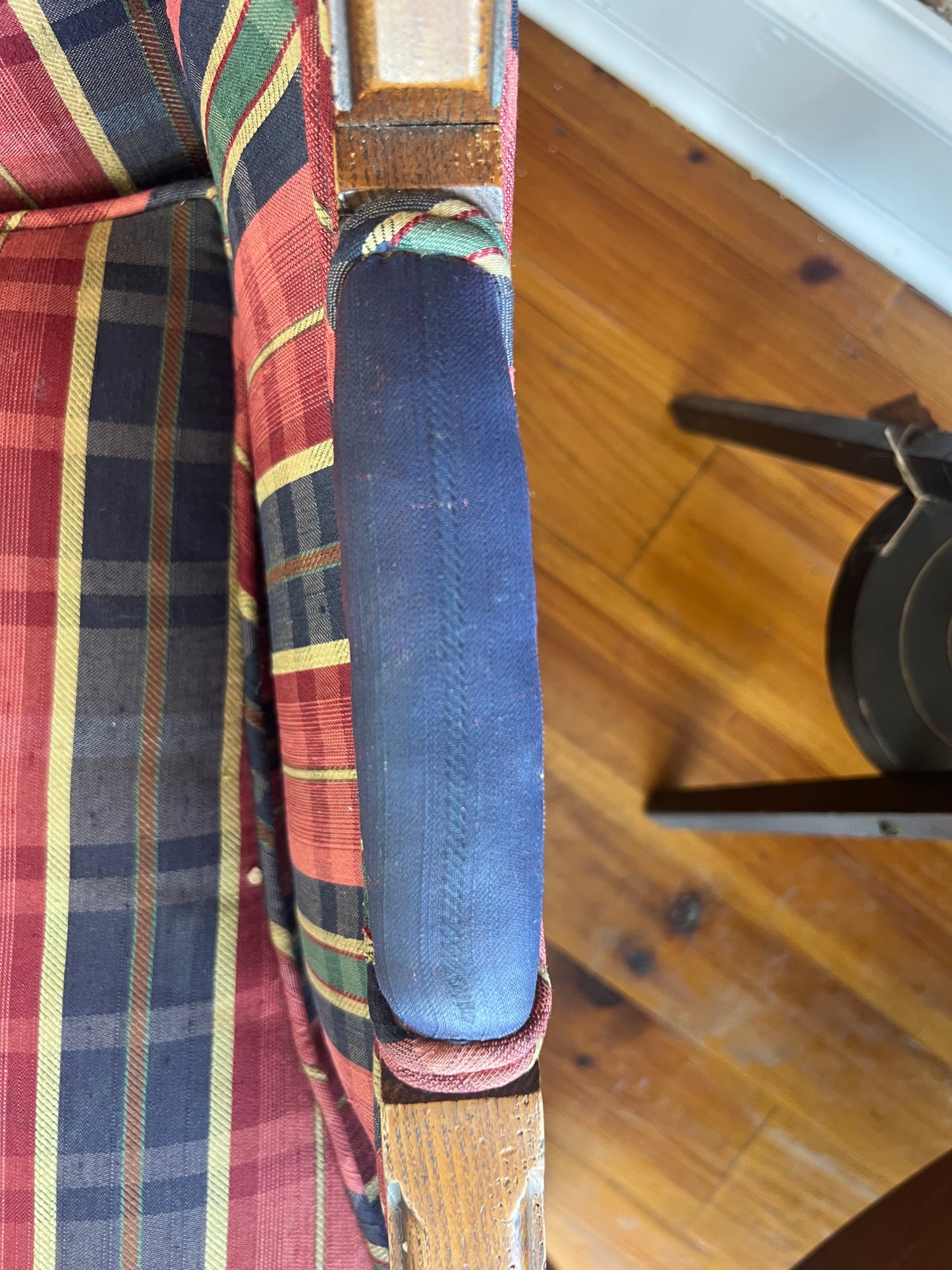 Pair of Vintage Plaid Wingback Chairs with Wood Frame – Classic Americana