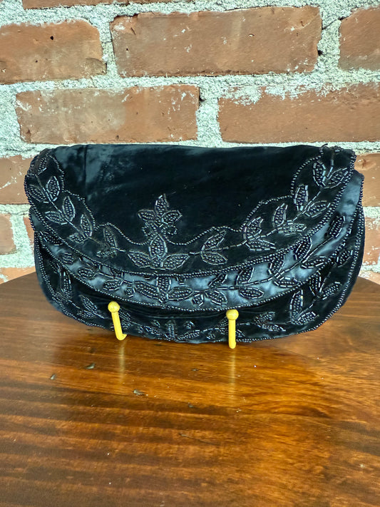 Vintage Coblentz Black Velvet Beaded Clutch – Made in France