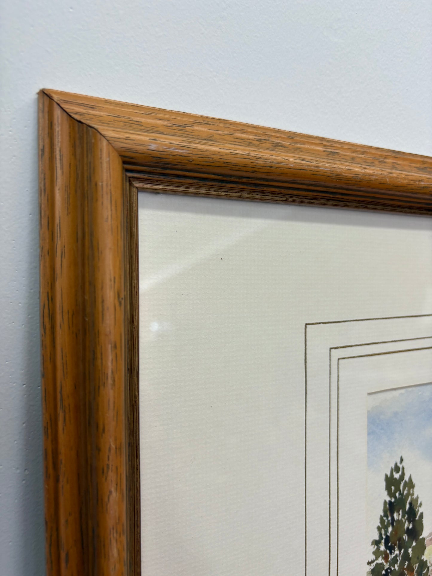 Signed English Countryside Watercolor – Framed Landscape, 26″ × 20.5″