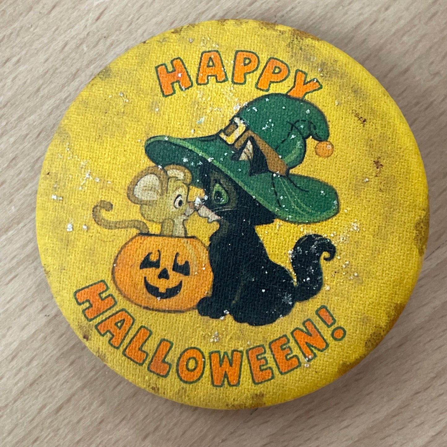 Vintage 1982 Happy Halloween Pin – Black Cat, Mouse & Pumpkin Design