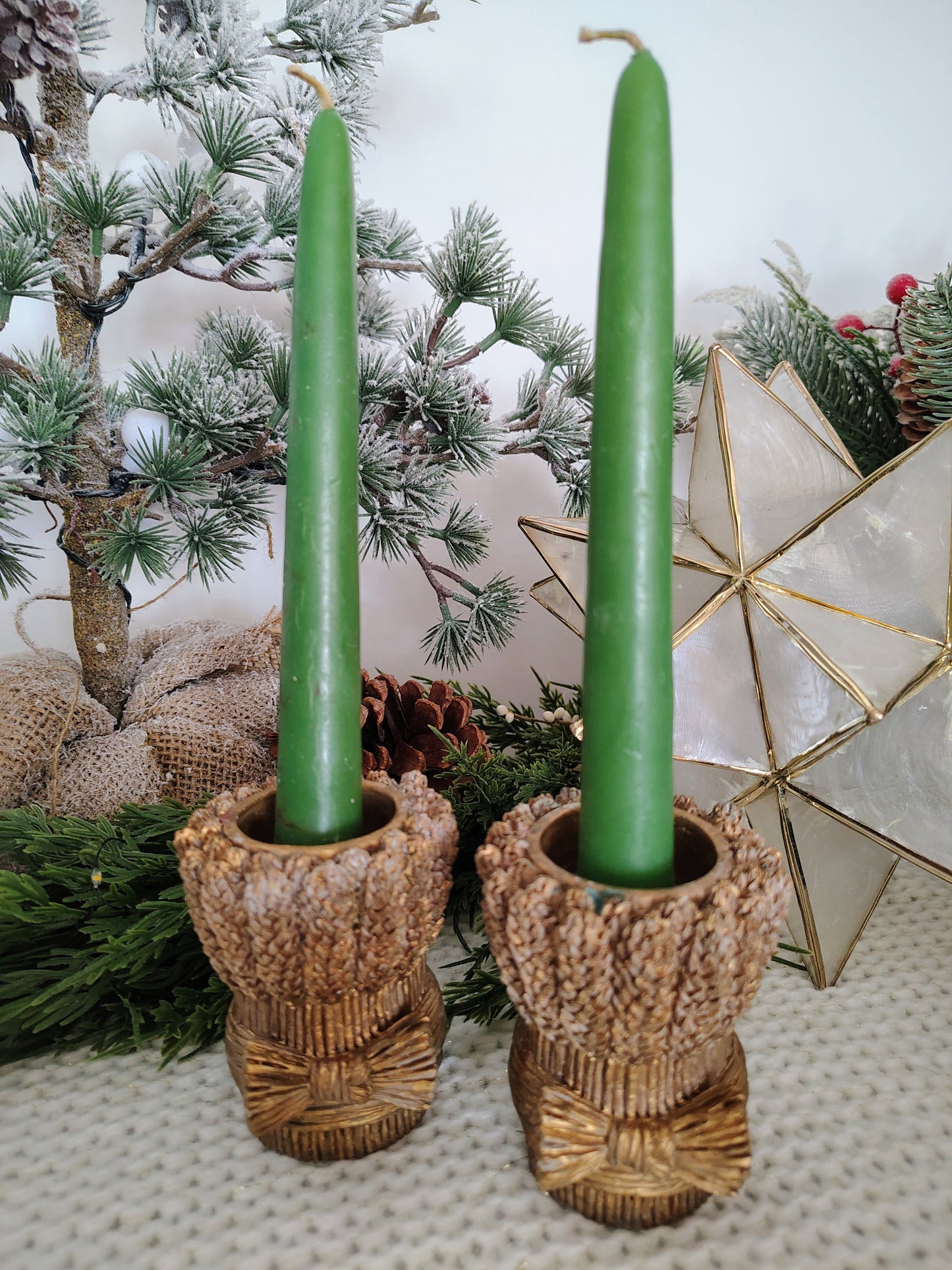 Vintage Fall Wheat Sheaf Taper Candle Holders – Set of 2 Christmas