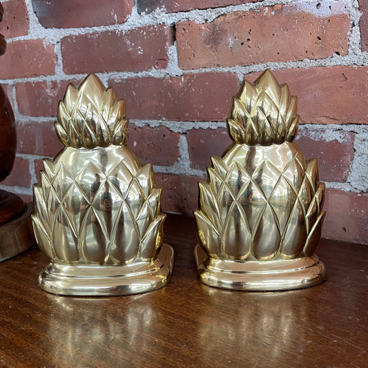 Vintage Brass Pineapple Bookends – Polished Lacquered Brass, Made in India