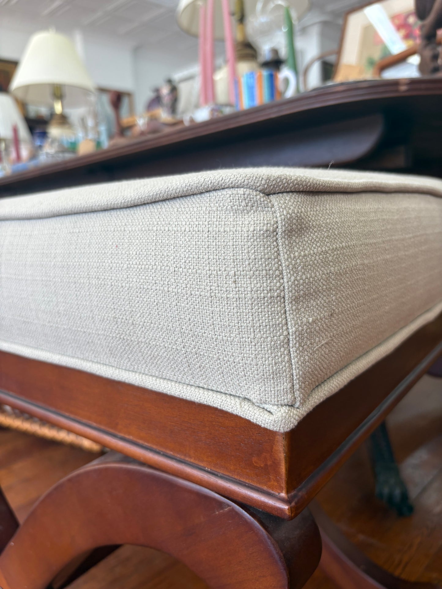 X-Base Wooden Ottoman Bench with Cream Upholstered Cushion