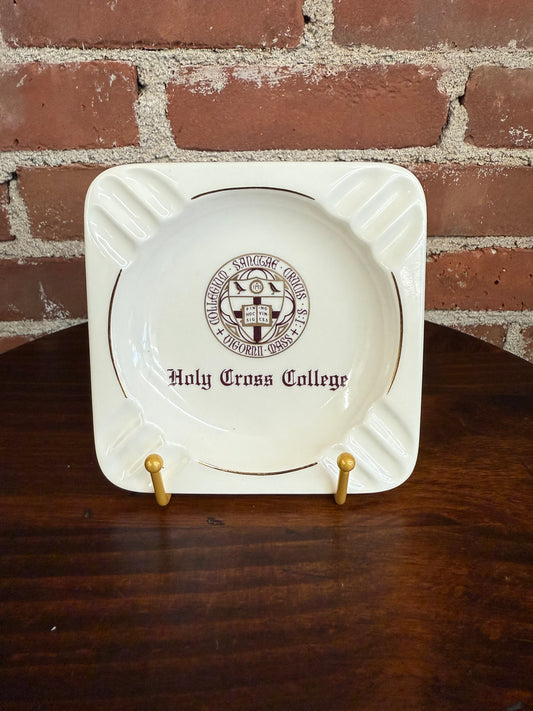 Vintage Holy Cross College Ashtray – Collegiate Memorabilia Ceramic by Sterling China Co., 5.5” Square