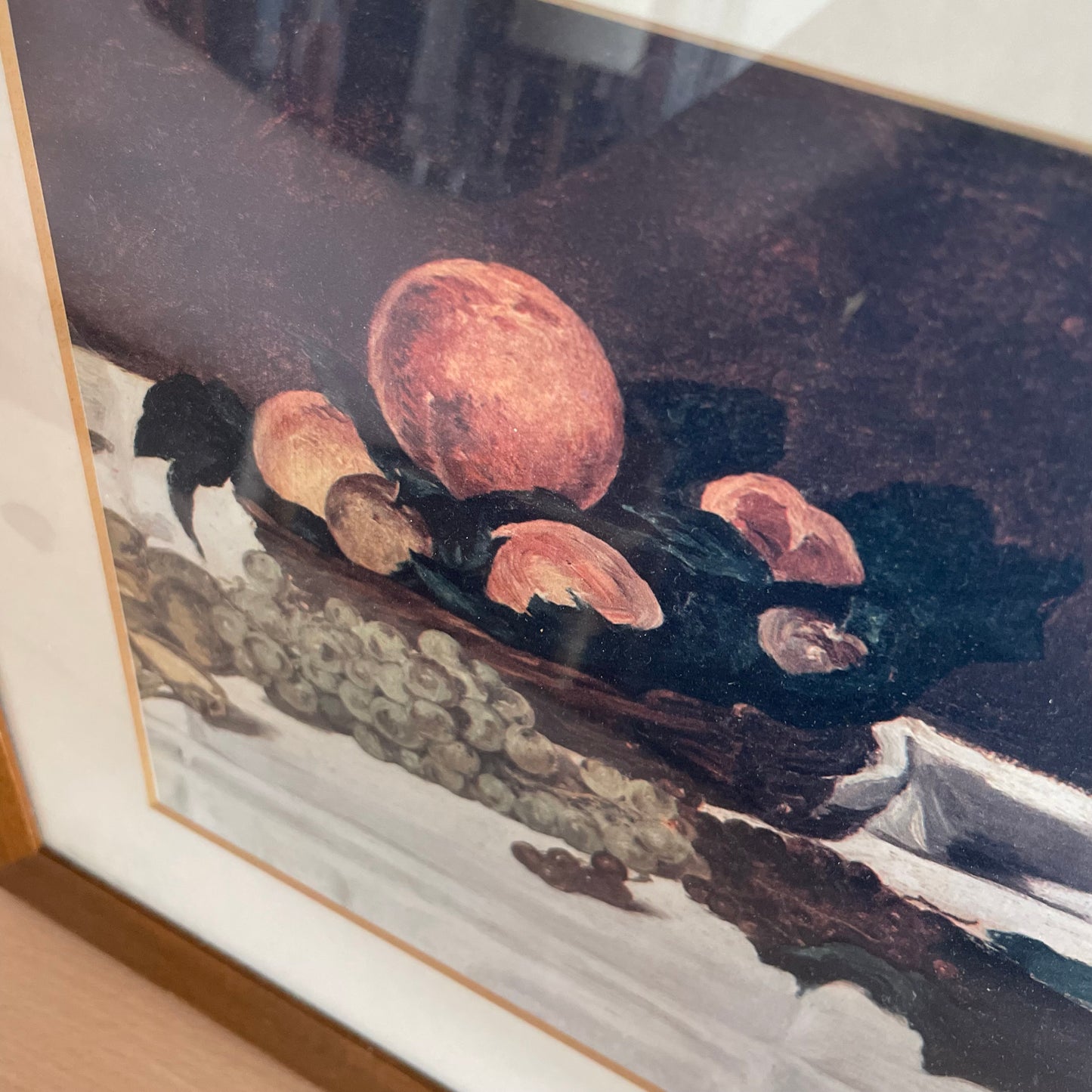 Vintage Framed Still Life Print – Fruit on Table with Glass & Knife