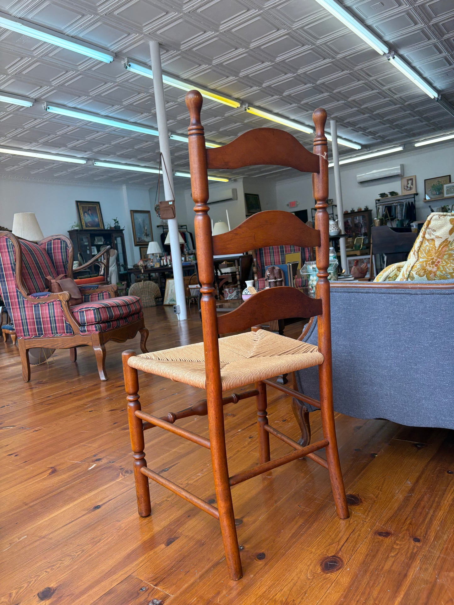 Vintage Ladder Back Chair with Rush Seat – Classic Country Charm