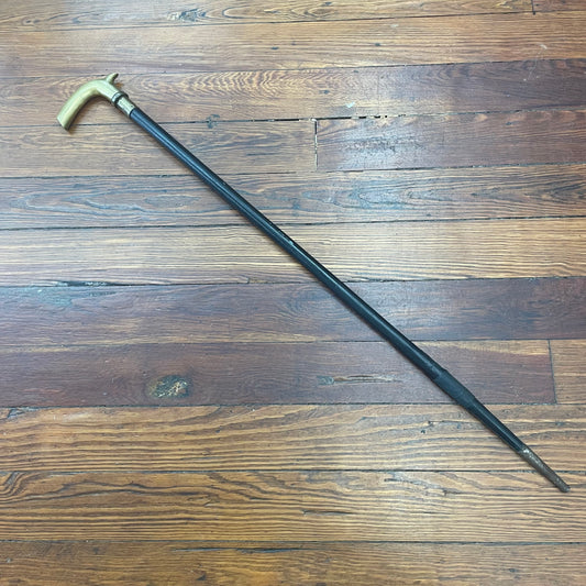 Antique Brass-Handled Sword Cane with Concealed Blade