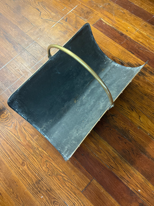 Antique Brass & Black Metal Footed Fireplace Log Holder