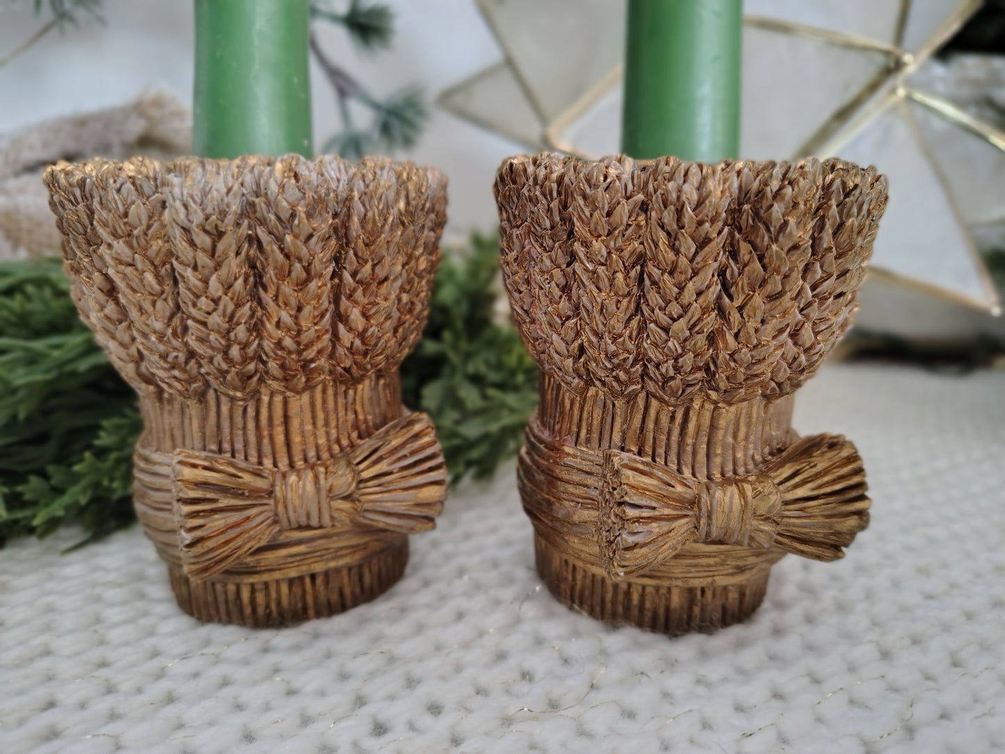 Vintage Fall Wheat Sheaf Taper Candle Holders – Set of 2 Christmas