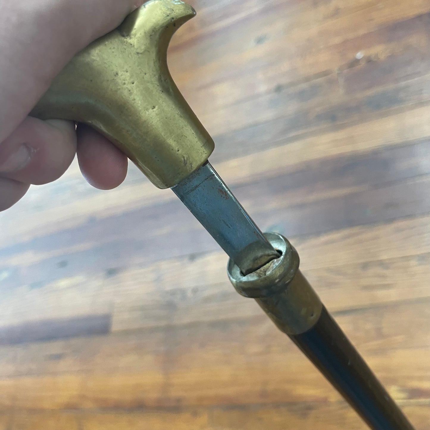 Antique Brass-Handled Sword Cane with Concealed Blade