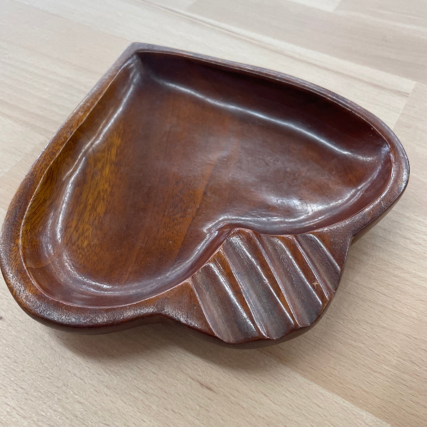 Vintage 70s Monkey Pod Wood Heart Tray Set – 5-Piece Carved Serving Dishes