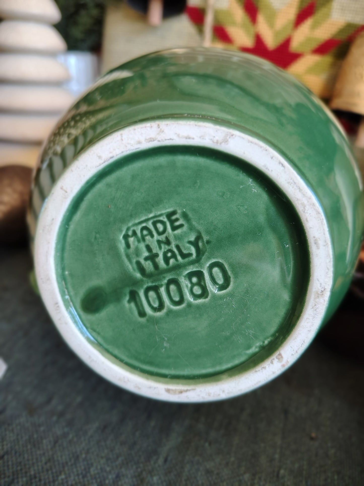 Italian Green Ceramic Holly Christmas Pitcher – Made in Italy (No. 10080)