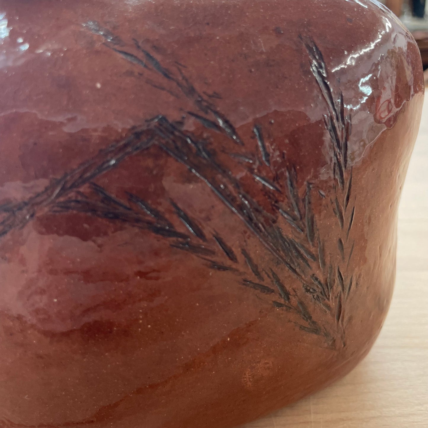 Studio Pottery Ikebana Bud Vase with Botanical Imprint & Inscription