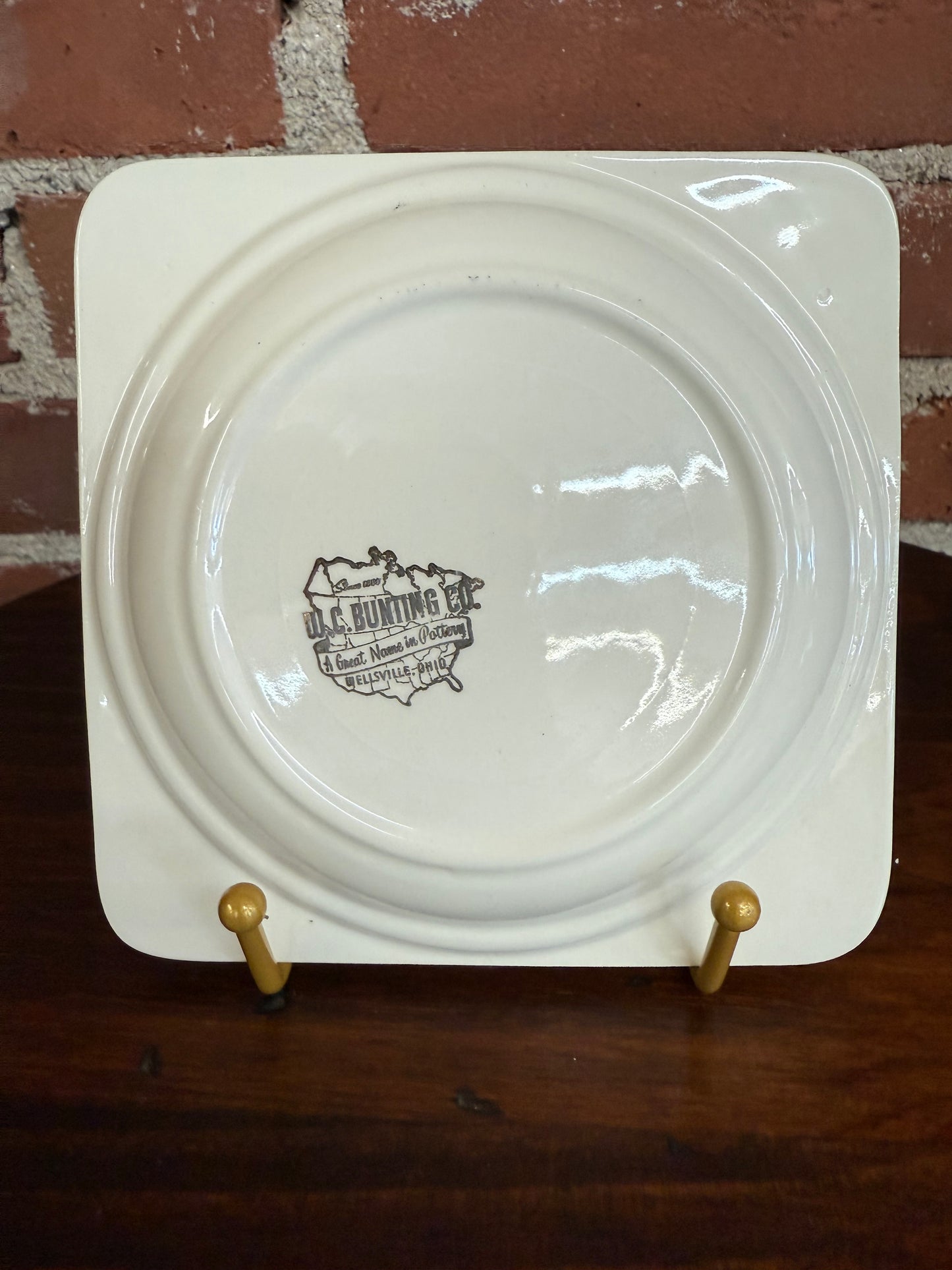 Vintage University of Rochester Ashtray – U.S. Bunting Co. Pottery, 5.5” Square Ceramic with Gold Trim
