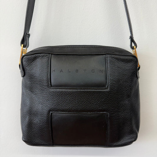 Vintage Halston Black Leather Crossbody Bag – Minimalist Designer Style