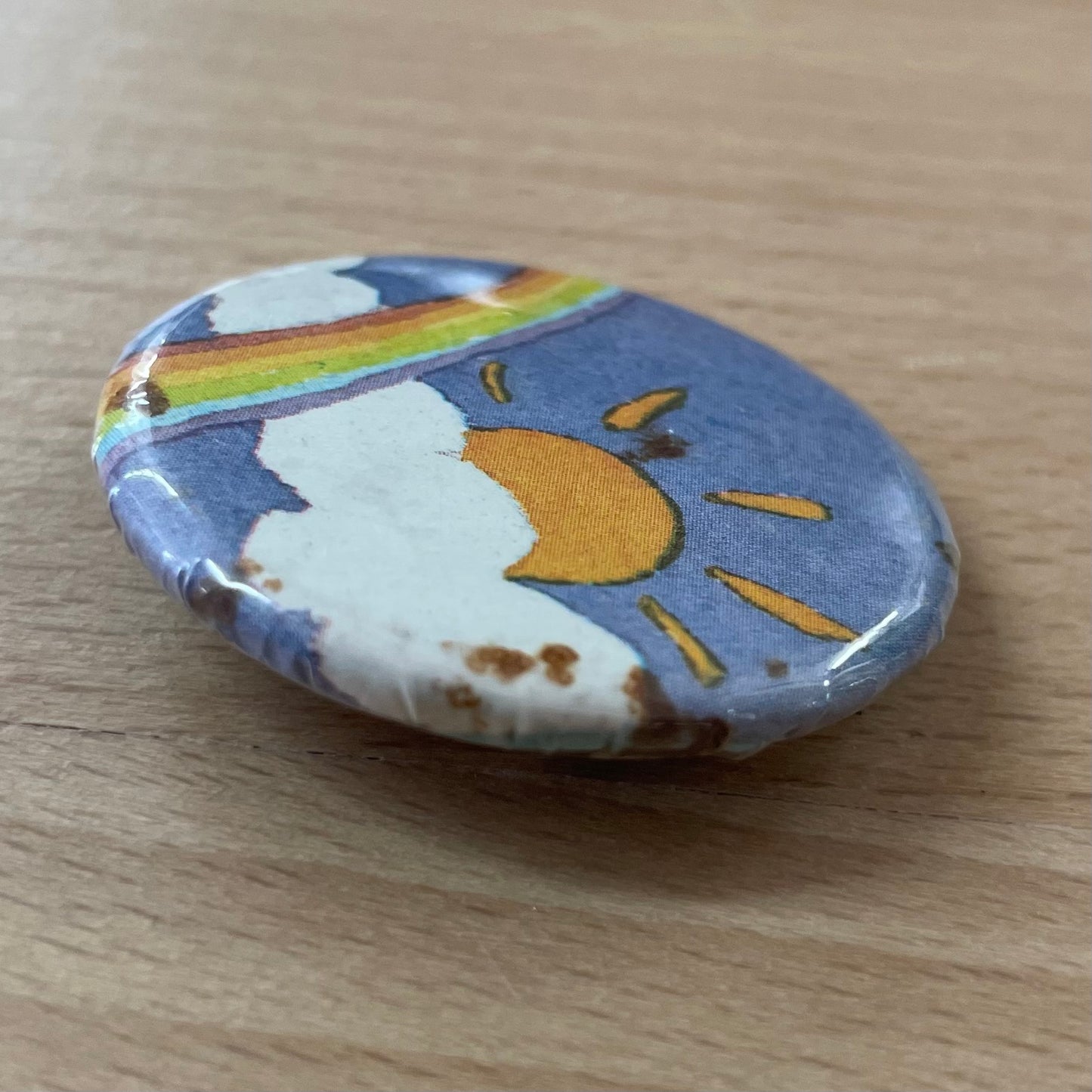 Vintage 1970s Sunshine & Rainbow Pinback Button – 1.5” – Groovy Retro Graphic
