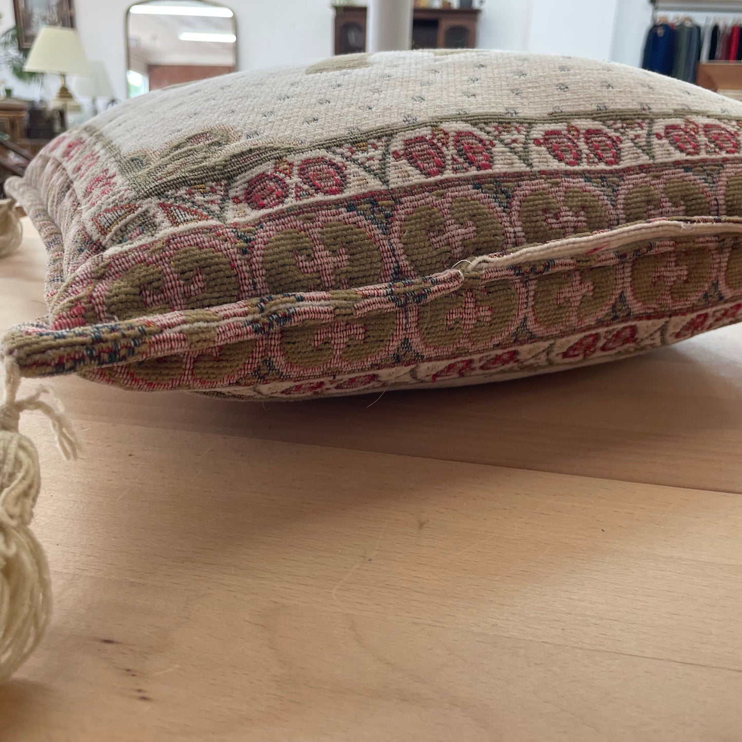 Vintage Tapestry Elephant Pillow with Tassels – Decorative Bohemian Throw Cushion 16” x 16” x 4”