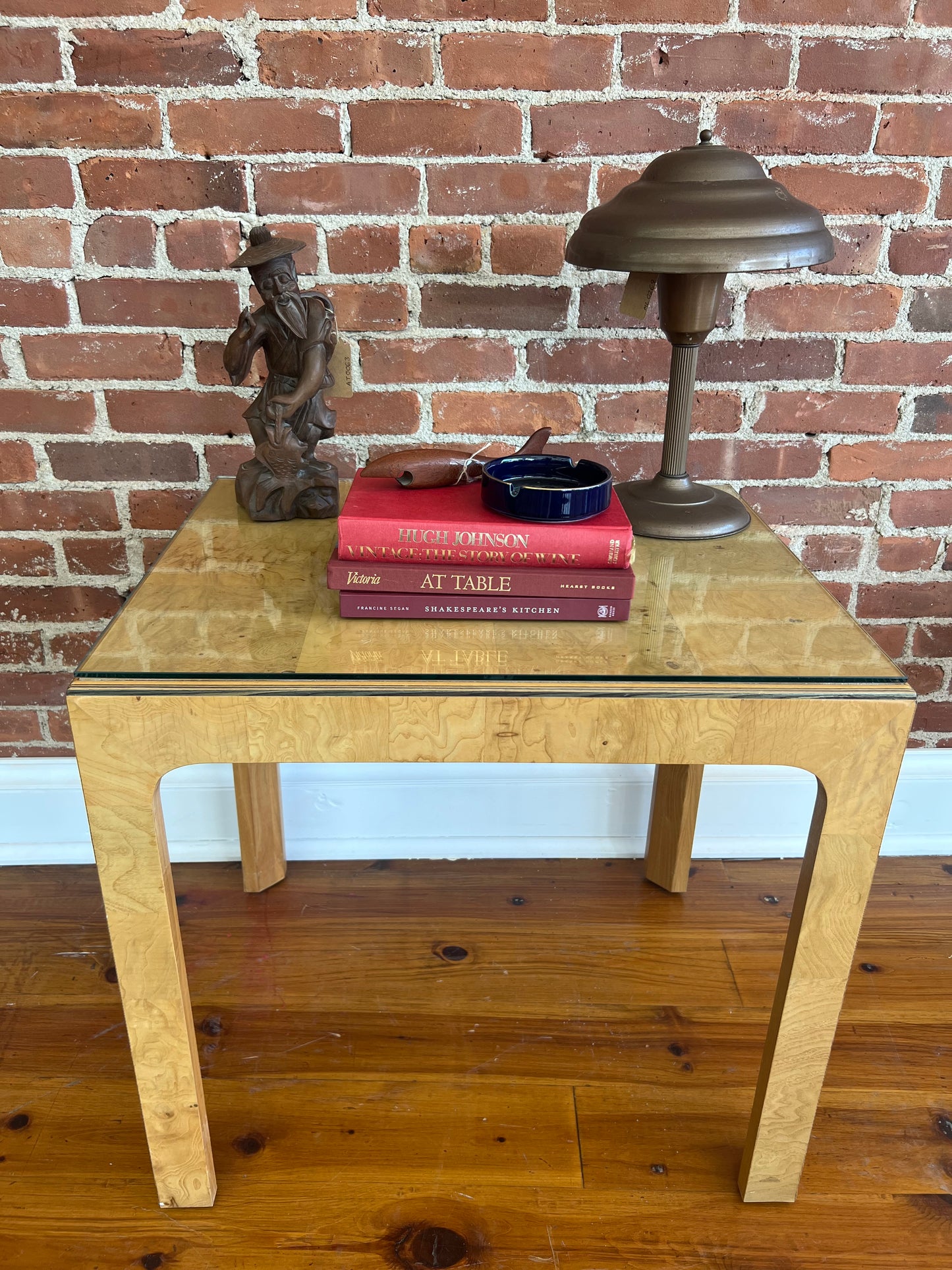 Pair of Henredon Scene Two Burl Wood & Glass End Tables, 1980s MCM