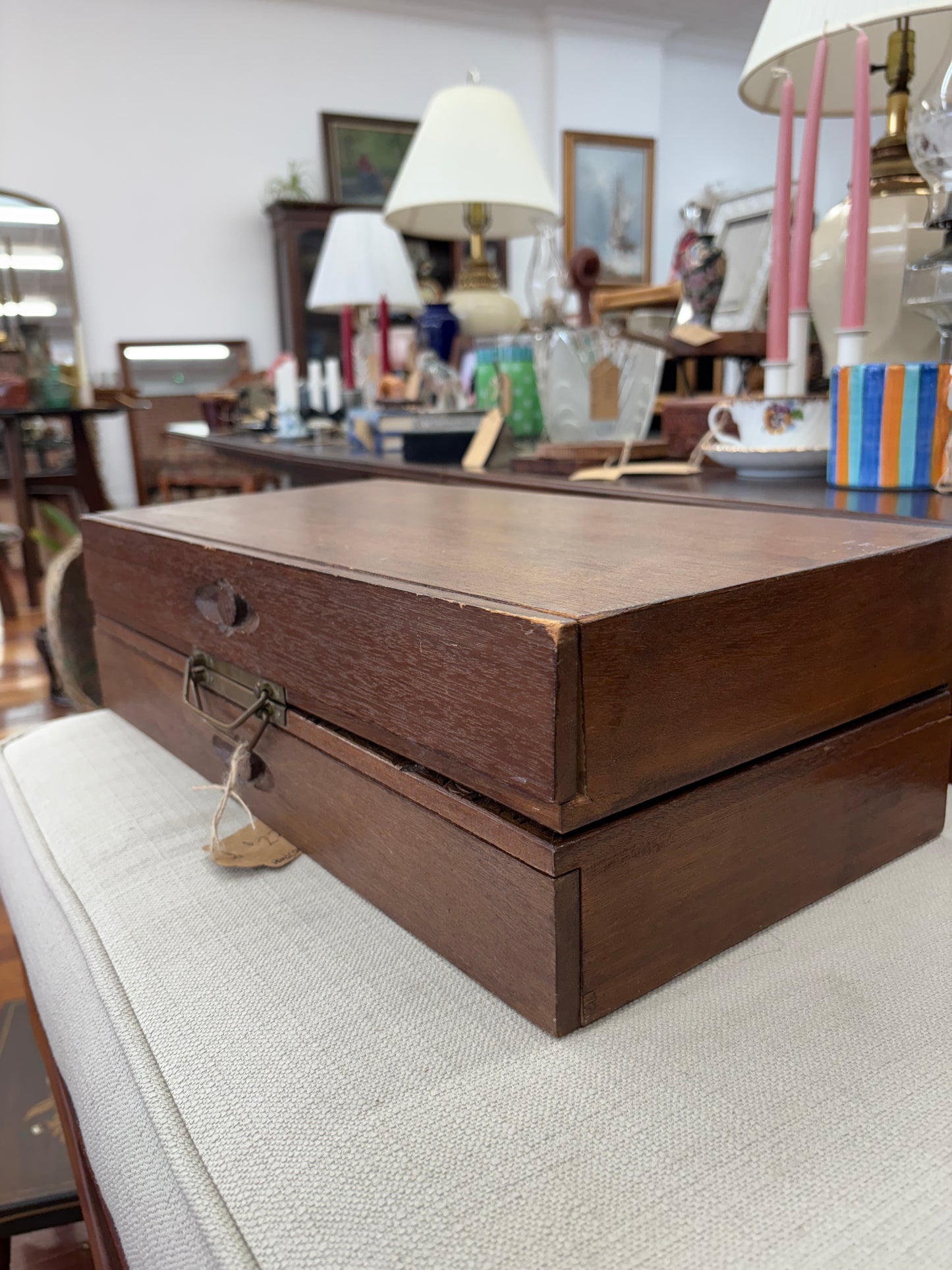 Hand-Carved Wooden Chess Set – Folding 18″ Board w/ Drawers & Brass Handles
