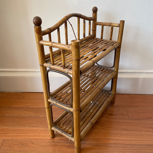 Vintage Bamboo Tortoise Shell Shelf – Three Tier Storage Rack 17.5” x 7” x 23”