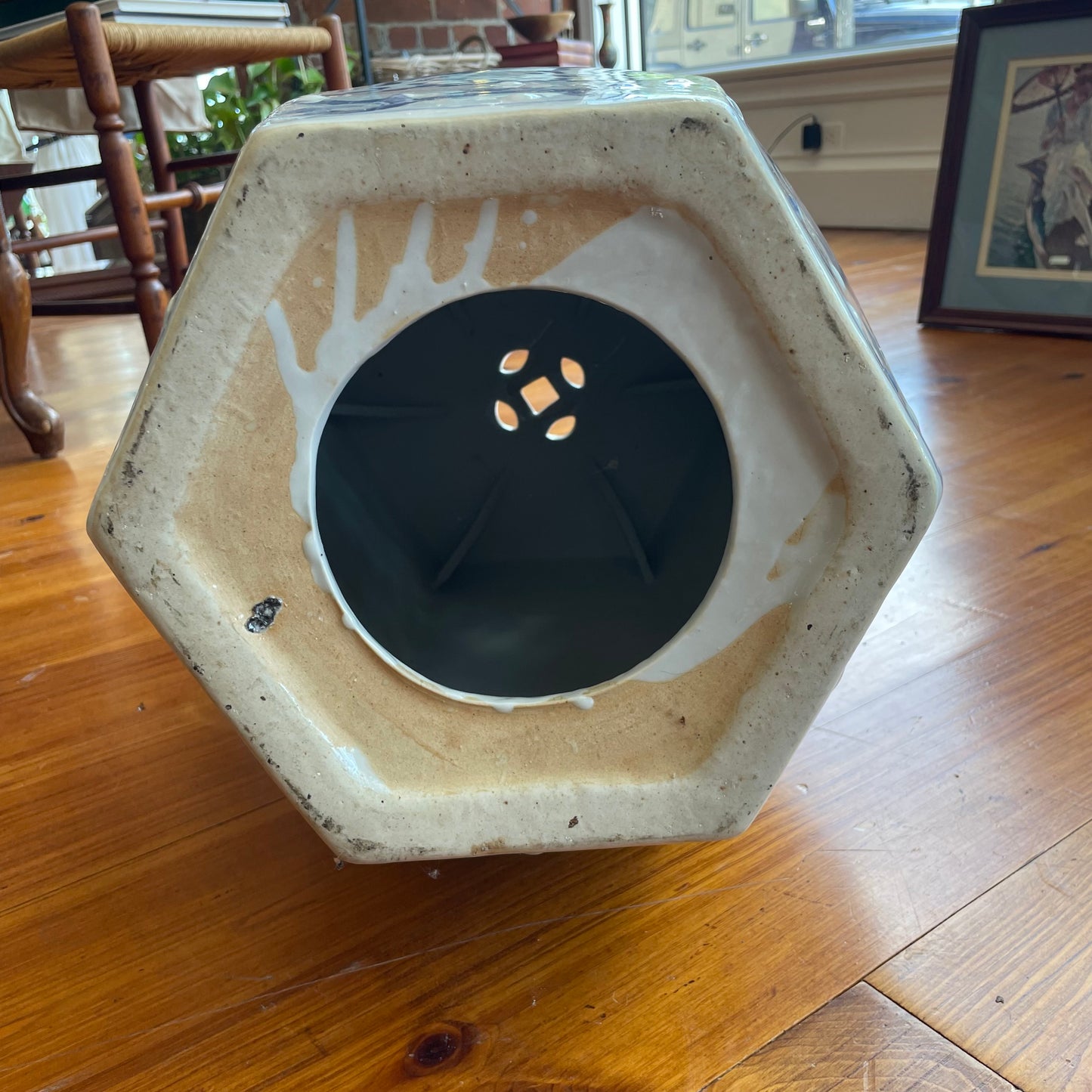 Blue and White Hexagonal Porcelain Garden Stool – Chinese Style Accent