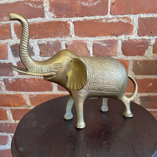Large Solid Brass Elephant Figurine – Vintage Indian Decor, Trunk Up for Good Luck