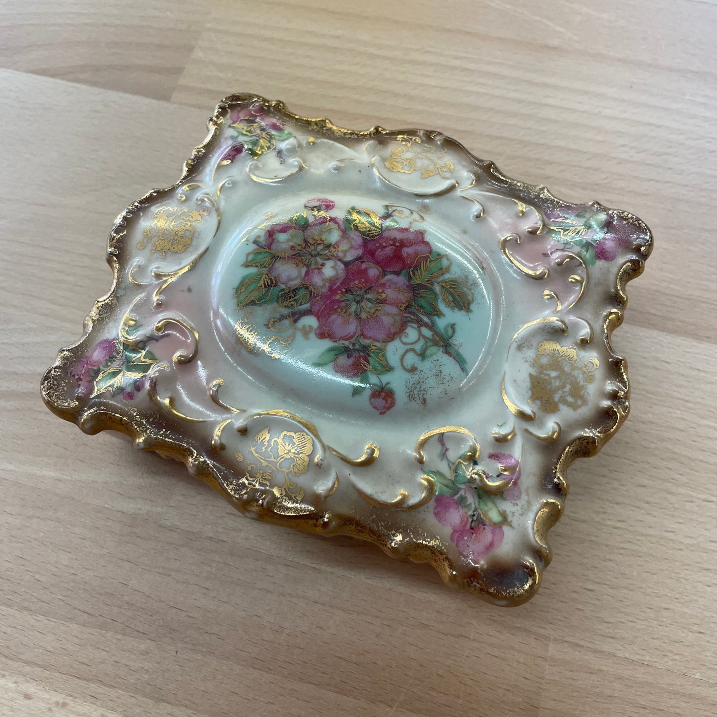 Lecot China Hand-Painted Floral Trinket Box with Gilded Detail