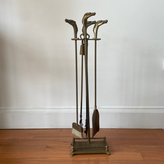 Brass Horse-Head Fireplace Tool Set & Stand – Custom Decor Inc., 1980