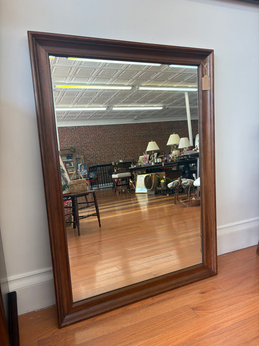 Vintage Ribbed Wood Frame Wall Mirror with Beveled Glass, 33" x 45"