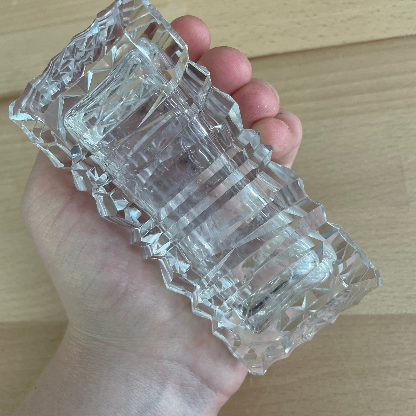 Vintage Czechoslovakia Cut Crystal Perfume Bottle with Geometric Stopper