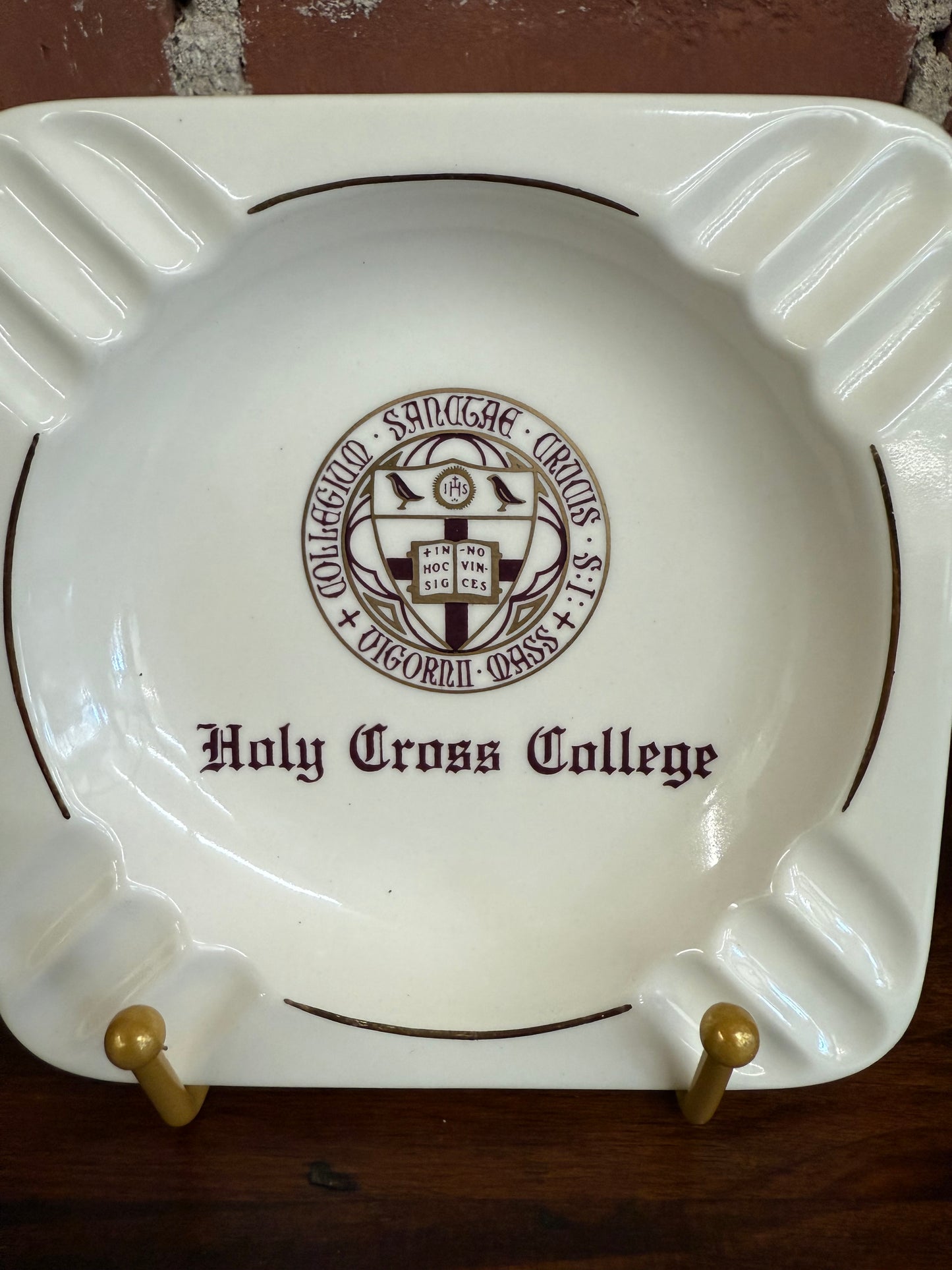 Vintage Holy Cross College Ashtray – Collegiate Memorabilia Ceramic by Sterling China Co., 5.5” Square