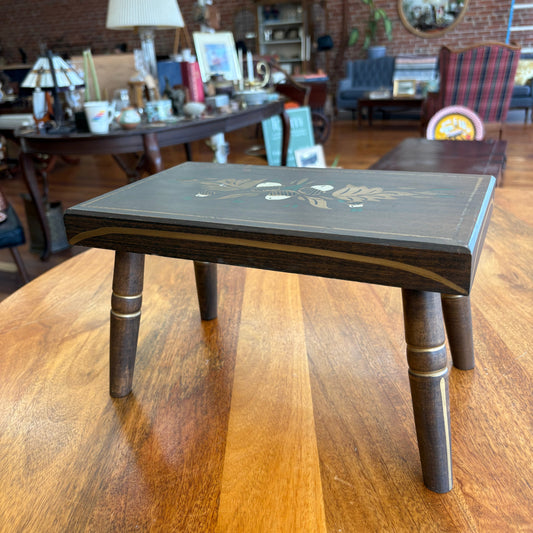 1966 J.S. Ebersol Folk Art Footstool – Acorn Motif, Pennsylvania Dutch Handpainted